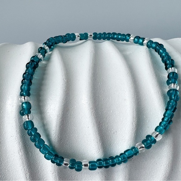 HAND CRAFTED Stretch Beaded Anklet Turquoises Blue Color 8.5” - Picture 12 of 13